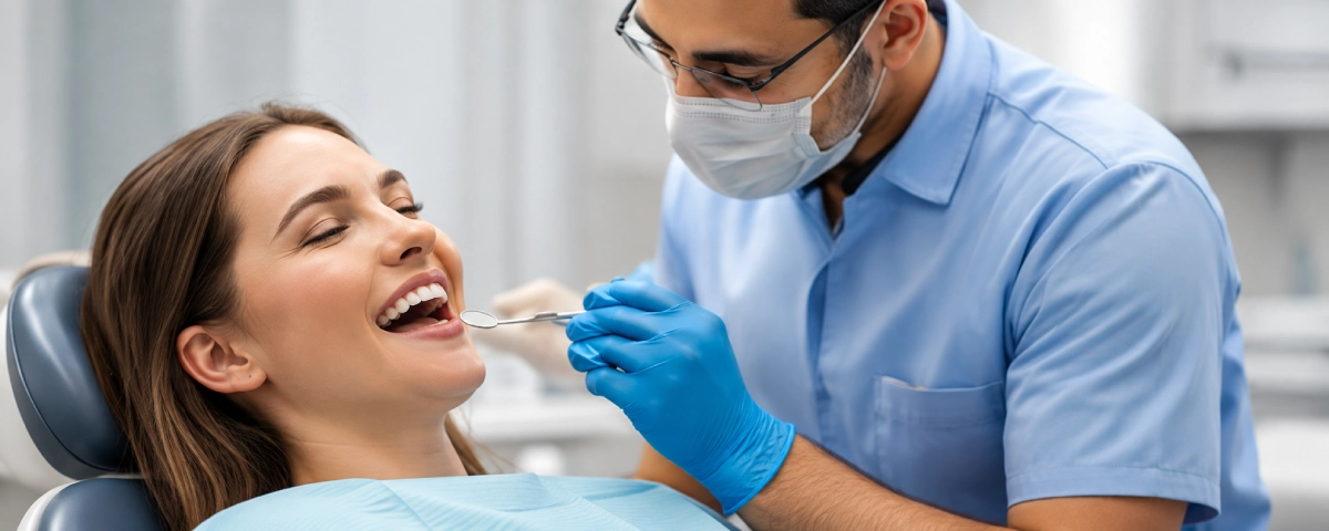 Dentist is taking care of the patient teeth