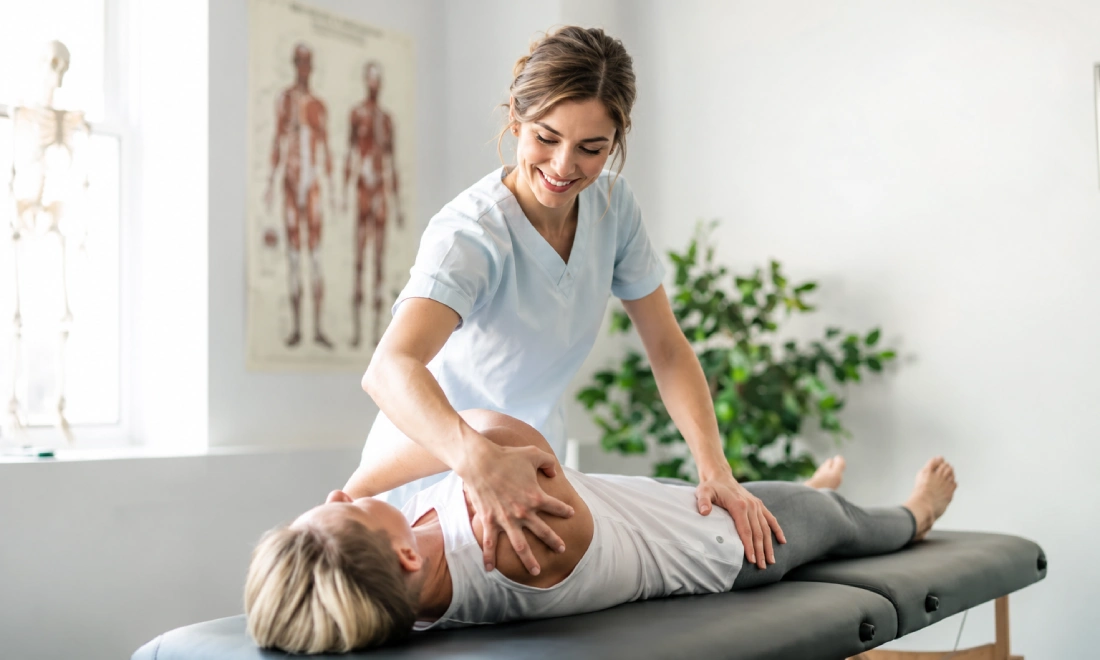 Gentle Shoulder Physiotherapy in a Bright Clinic