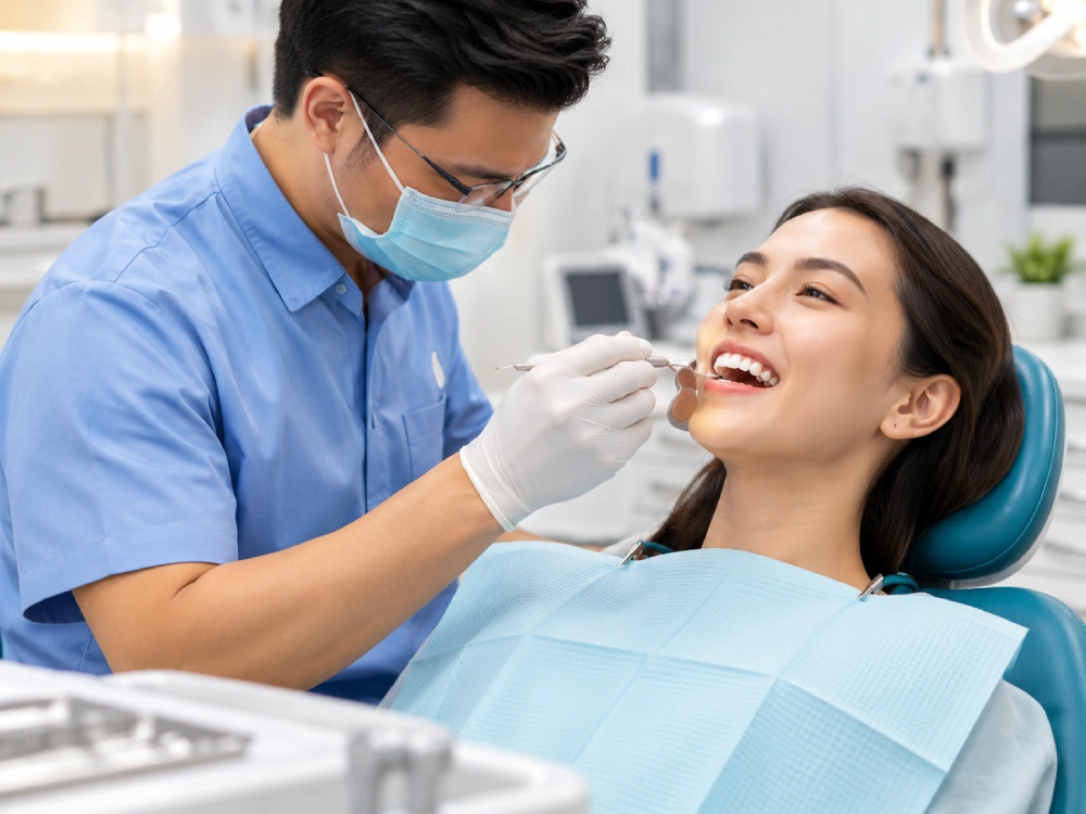 Dentist examining a patient
