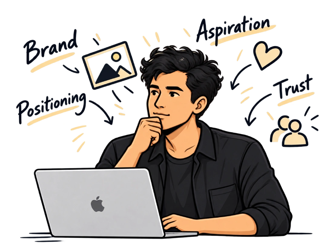 Marketing strategist considering brand positioning, trust and customer aspiration